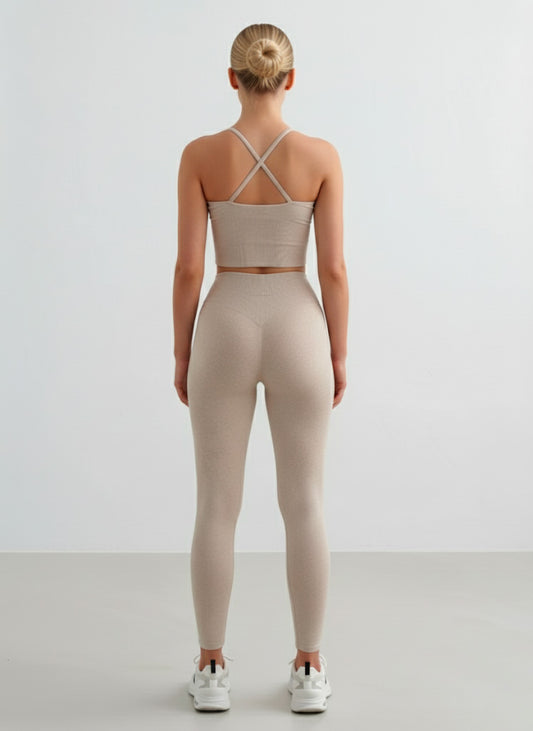 Top Incrocio Spalline Fini + Shape leggings - Beige