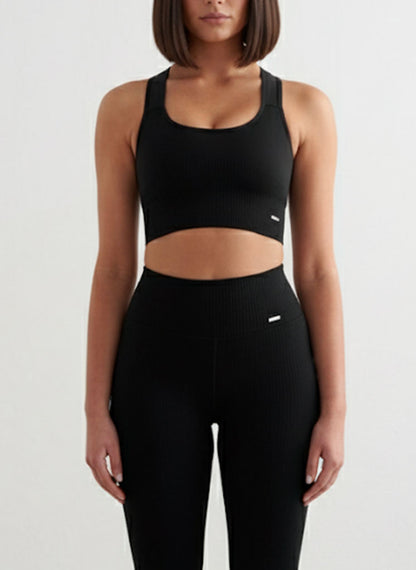 Top Incrocio Doppio + Shape Leggings - Nero