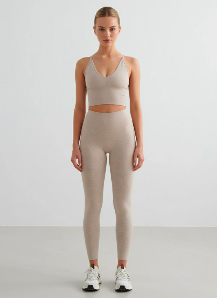 Top Incrocio Spalline Fini + Shape leggings - Beige