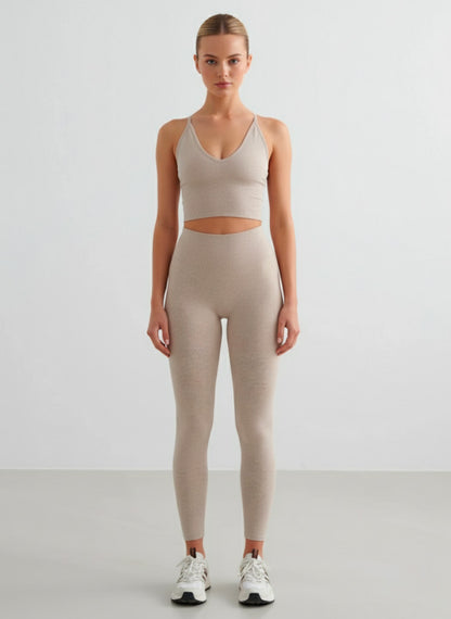 Top Incrocio Spalline Fini + Shape leggings - Beige