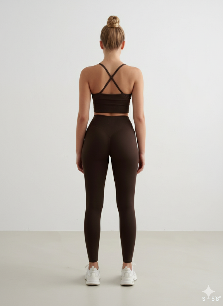 Top Incrocio Spalline Fini + Shape Leggings - Cioccolato